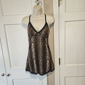 Leopard Print Lace Trim Chemise